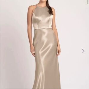 Jenny Yoo Satin Maxi Dress in Champagne